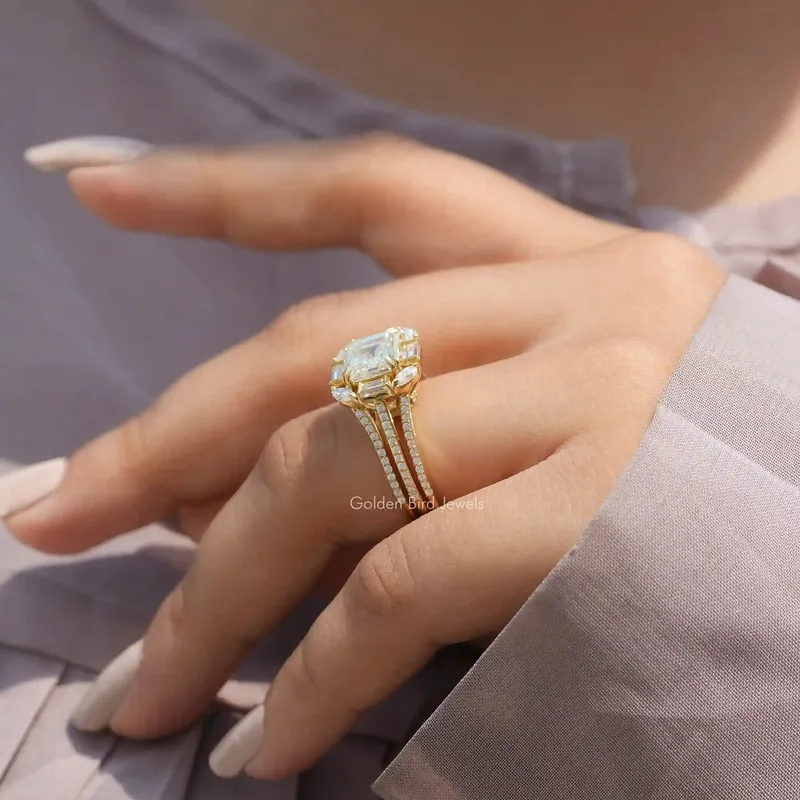 Old Mine Asscher Cut Moissanite Cluster Engagement Ring view 6