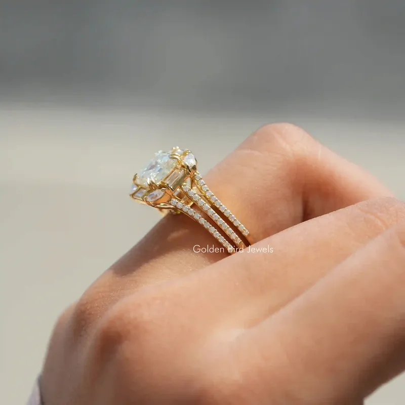 Old Mine Asscher Cut Moissanite Cluster Engagement Ring view 7