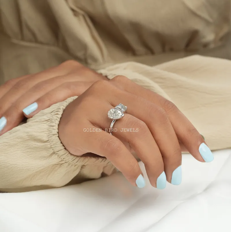 Old Mine Cushion And Old Mine Pear Cut Moissanite Ring vy 7