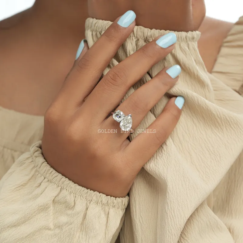 Old Mine Cushion And Old Mine Pear Cut Moissanite Ring vy 5