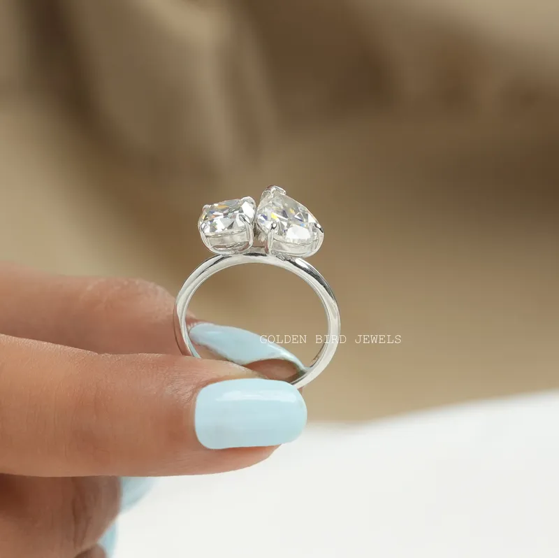 Old Mine Cushion And Old Mine Pear Cut Moissanite Ring vy 8