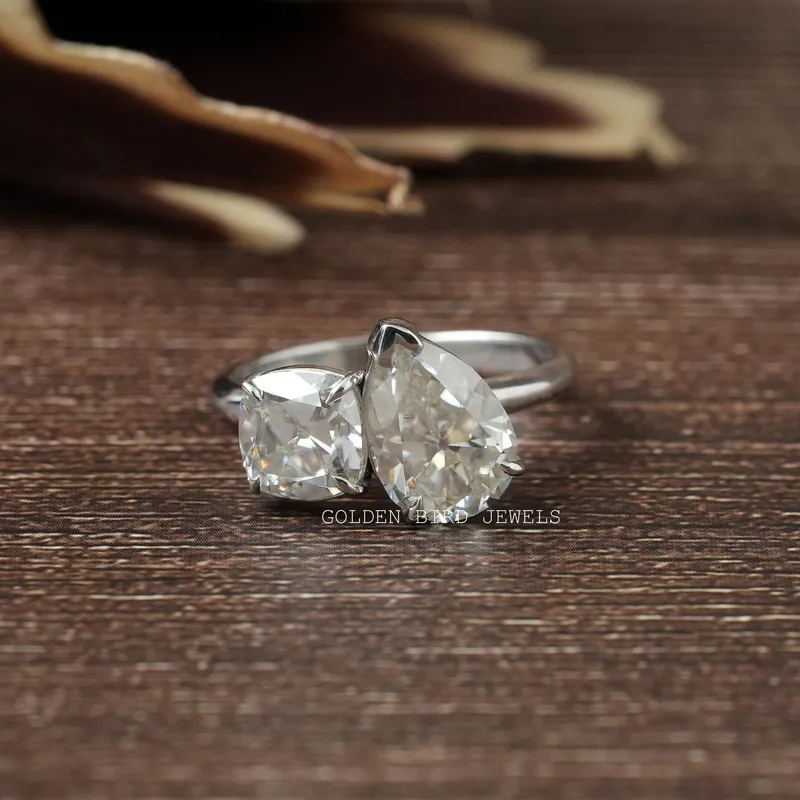 Old Mine Cushion And Old Mine Pear Cut Moissanite Ring pear cut engagement ring