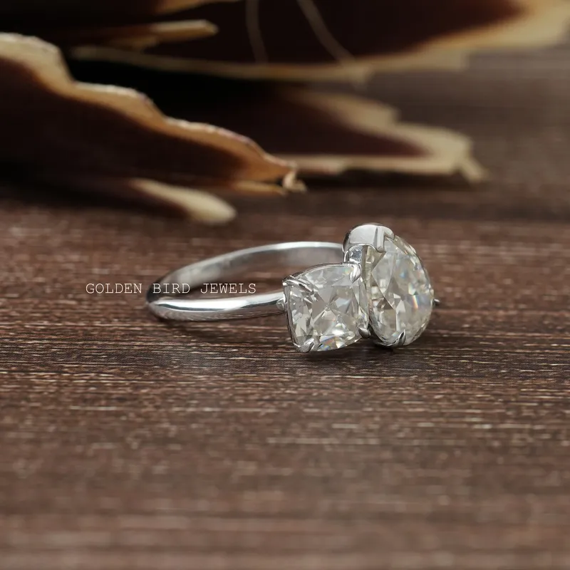 Old Mine Cushion And Old Mine Pear Cut Moissanite Ring vy 6