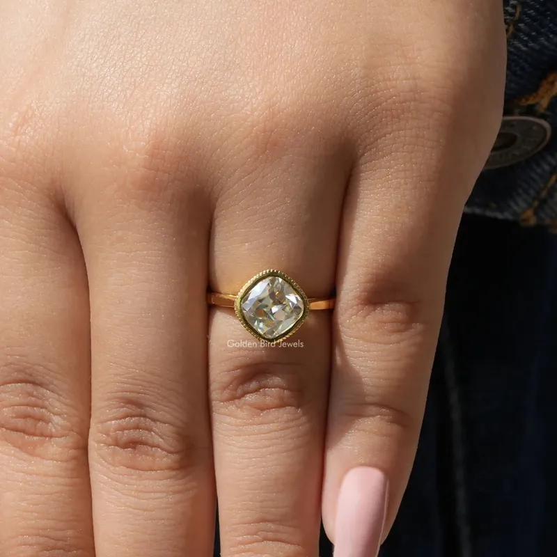 Old Mine Cushion Cut Bezel Set Solitaire Ring view 7