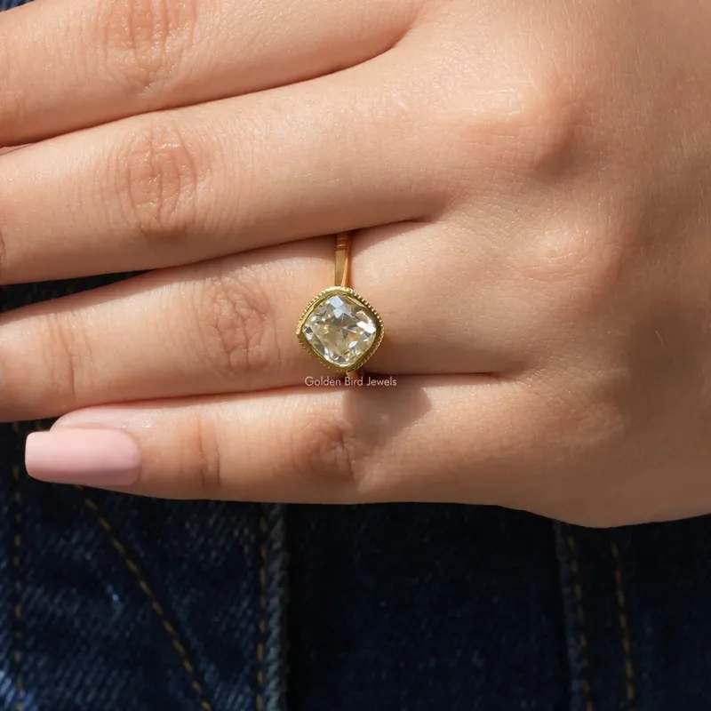 Old Mine Cushion Cut Bezel Set Solitaire Ring view 8