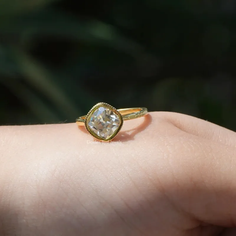 Old Mine Cushion Cut Bezel Set Solitaire Ring view 4