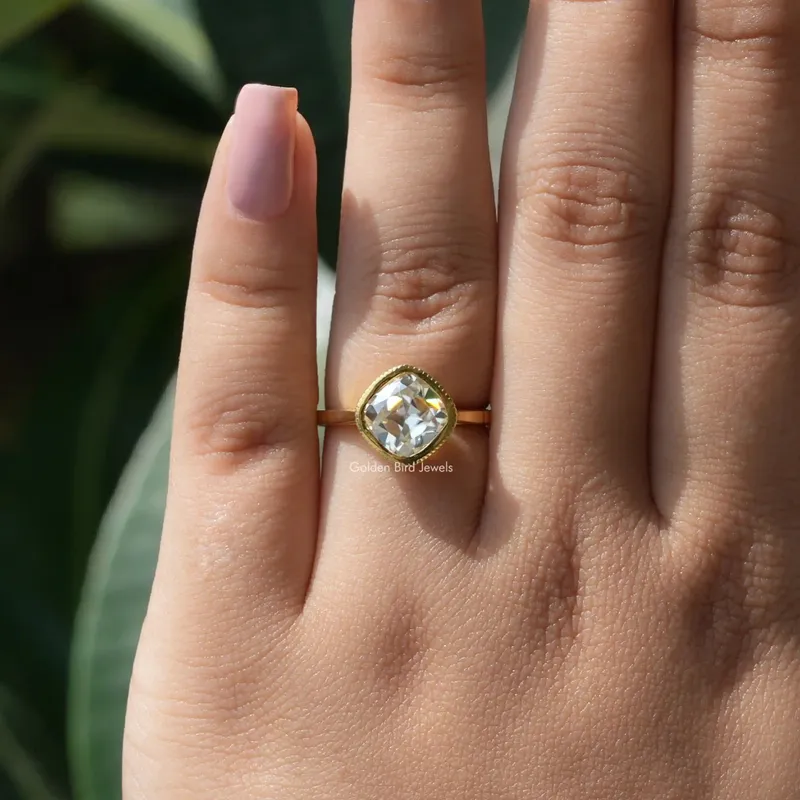 Old Mine Cushion Cut Bezel Set Solitaire Ring view 2