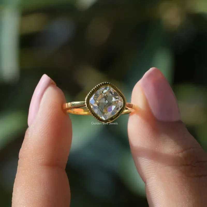 Old Mine Cushion Cut Bezel Set Solitaire Ring engagement ring
