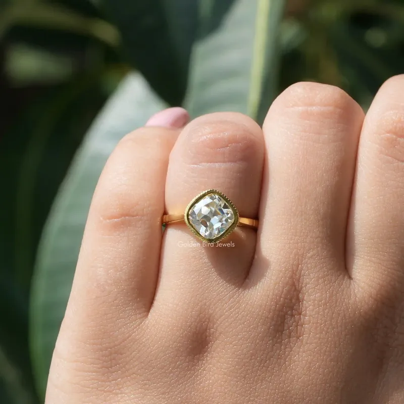 Old Mine Cushion Cut Bezel Set Solitaire Ring view 3