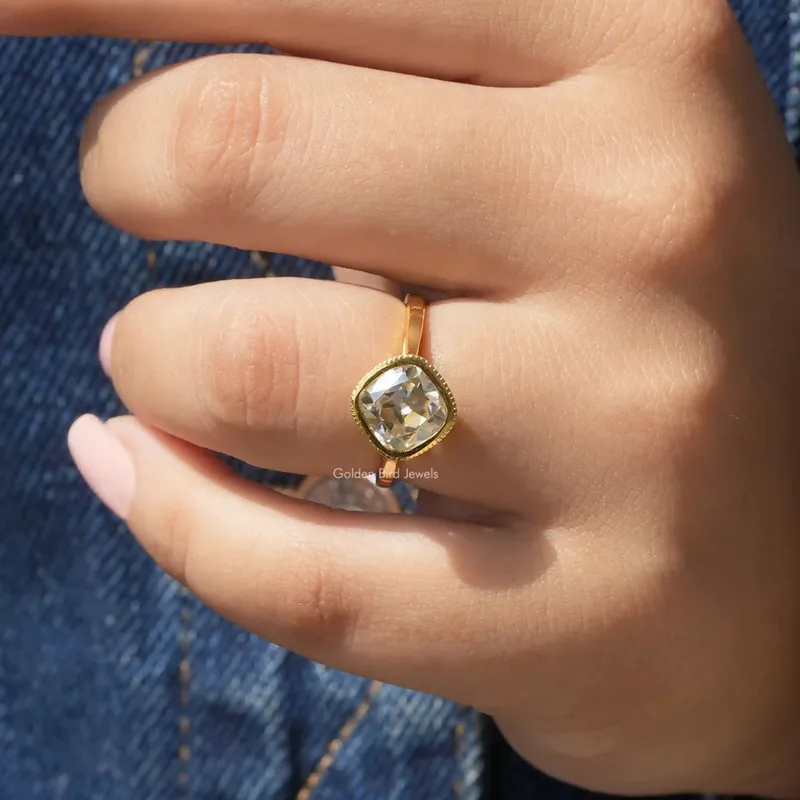 Old Mine Cushion Cut Bezel Set Solitaire Ring view 5