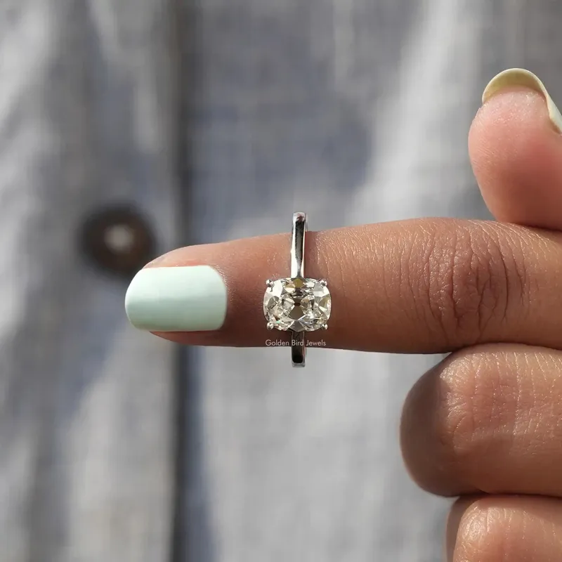 Old Mine Cushion Cut Diamond Solitaire Ring vy 6