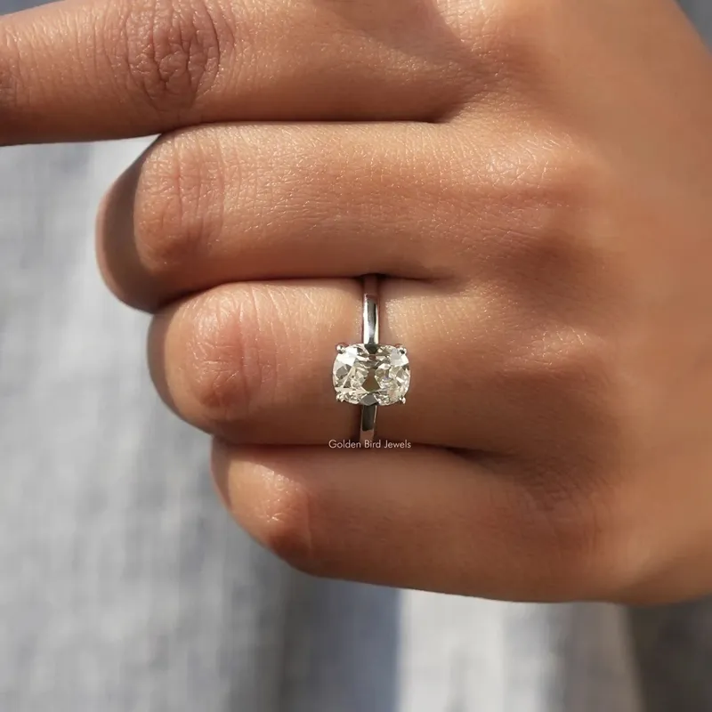 Old Mine Cushion Cut Diamond Solitaire Ring vy 8
