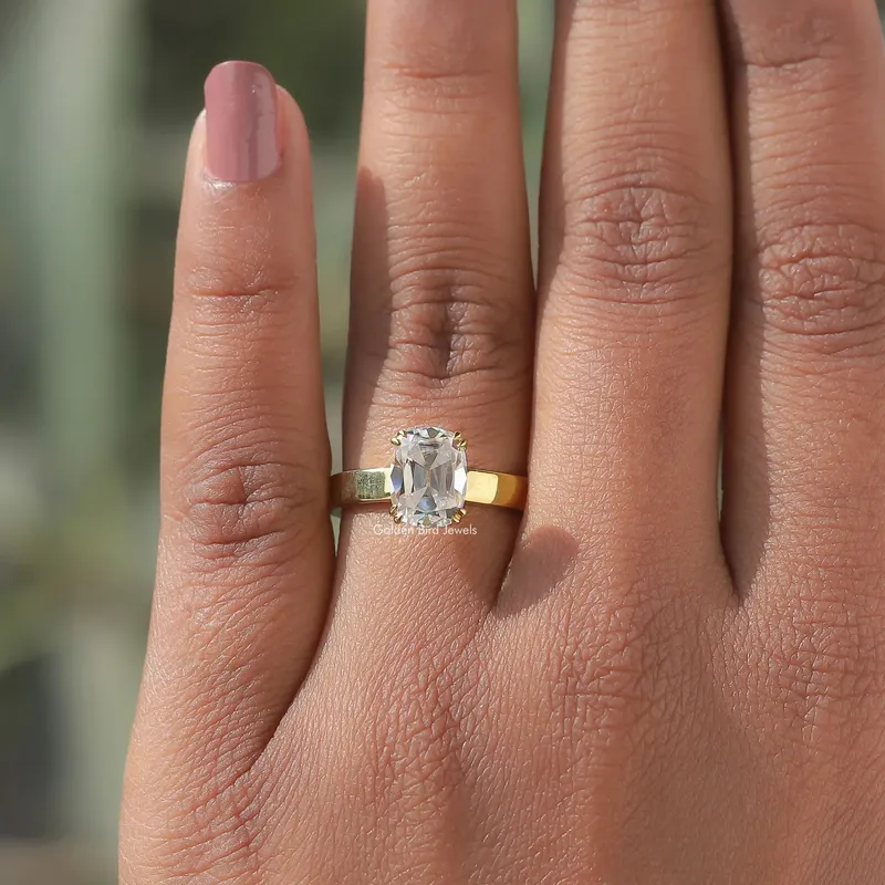 Old Mine Cushion Cut Lab Grown Solitaire Diamond Ring vy 5