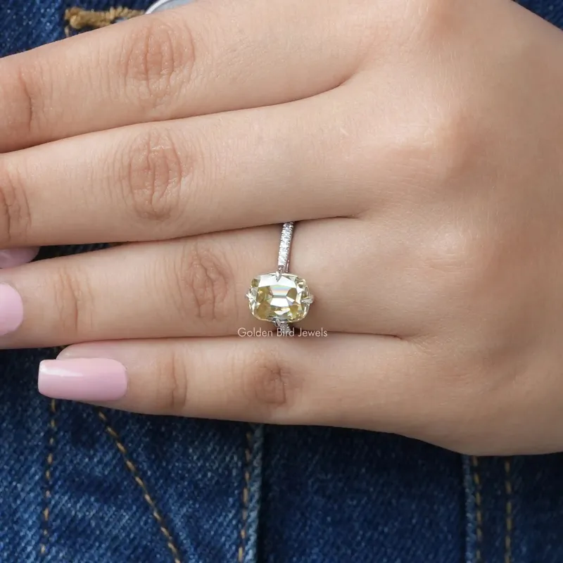 Old Mine Cushion Cut Moissanite Accent Stone Ring view 7