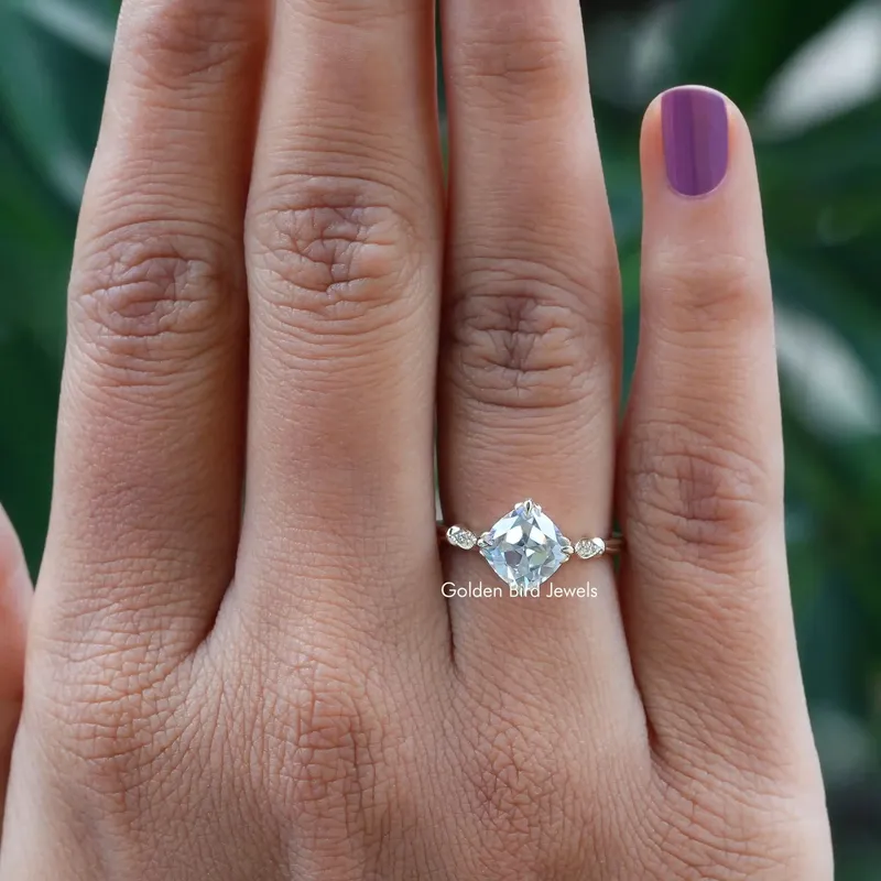 Old Mine Cushion Cut Moissanite Accent Stone Ring view 3