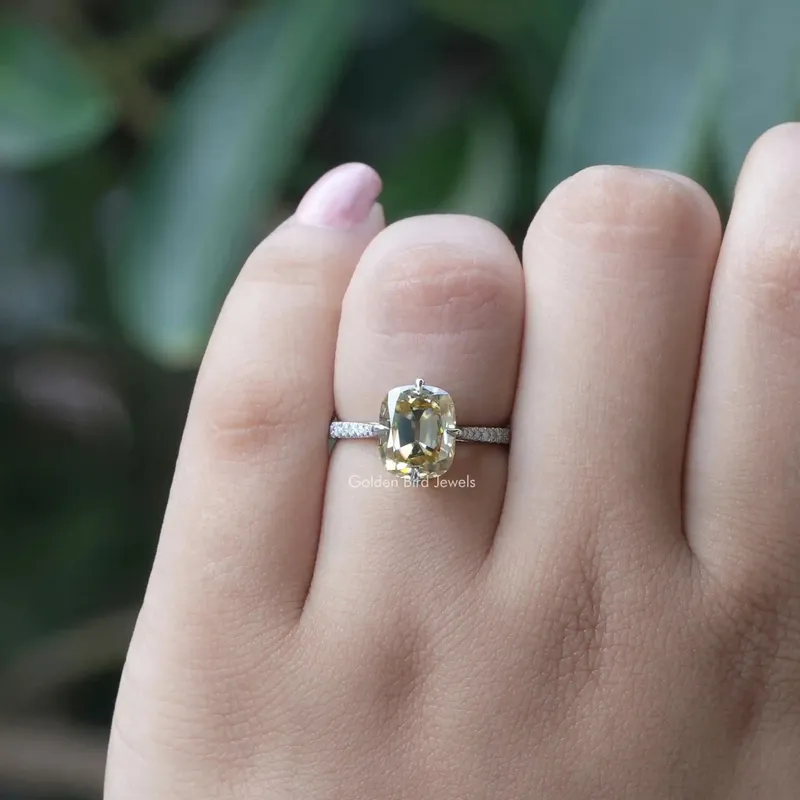 Old Mine Cushion Cut Moissanite Accent Stone Ring view 5