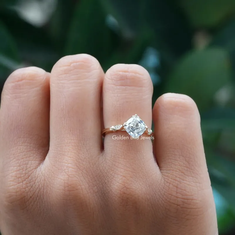 Old Mine Cushion Cut Moissanite Accent Stone Ring view 4