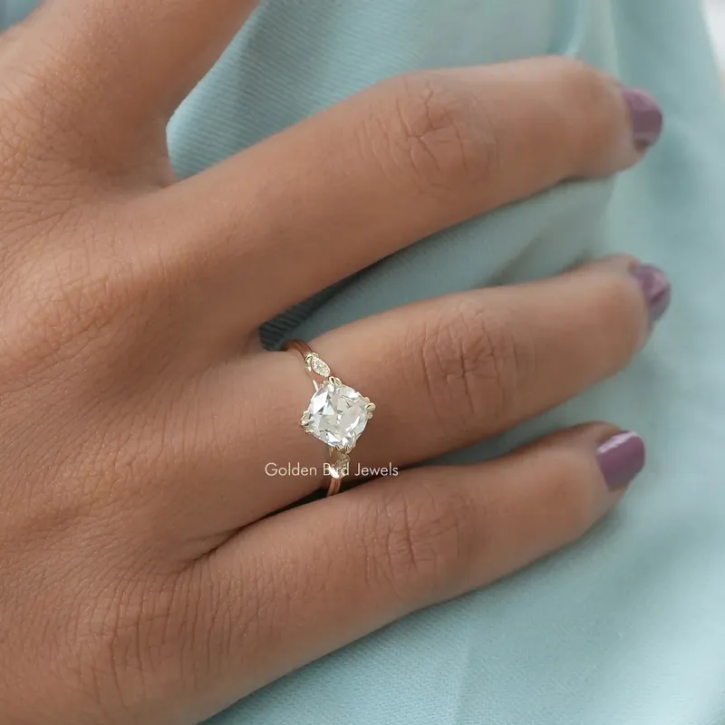 Old Mine Cushion Cut Moissanite Accent Stone Ring view 5