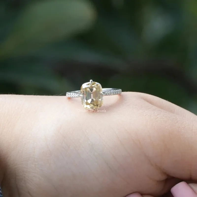 Old Mine Cushion Cut Moissanite Accent Stone Ring view 4