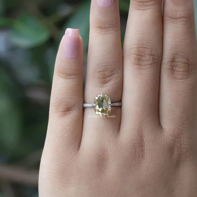 Old Mine Cushion Cut Moissanite Accent Stone Ring view 3