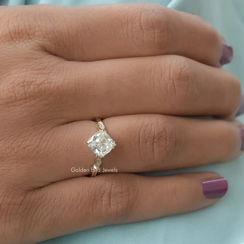 Old Mine Cushion Cut Moissanite Accent Stone Ring view 7
