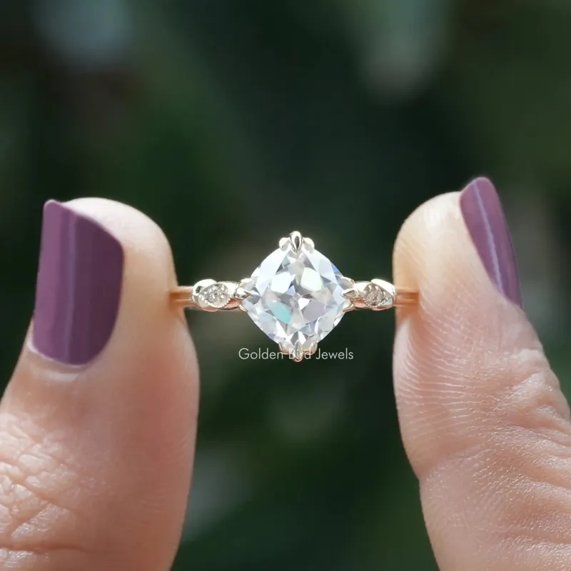 Old Mine Cushion Cut Moissanite Accent Stone Ring engagement ring
