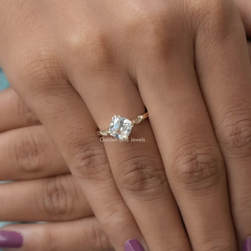 Old Mine Cushion Cut Moissanite Accent Stone Ring view 8