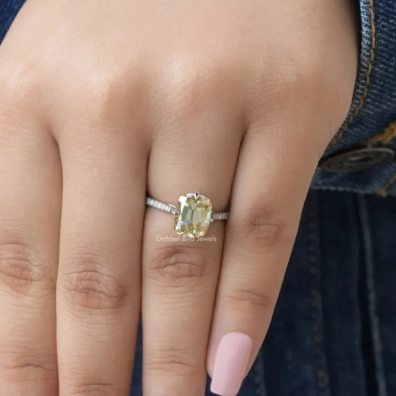 Old Mine Cushion Cut Moissanite Accent Stone Ring view 6