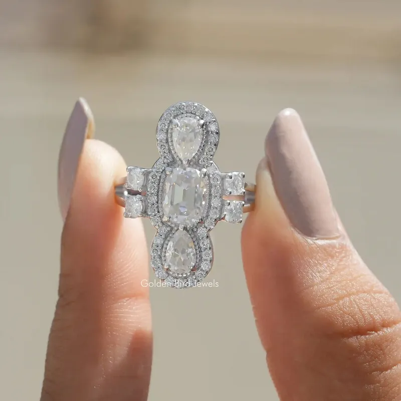 Old Mine Cushion Cut Moissanite Cocktail Ring pear cut engagement ring