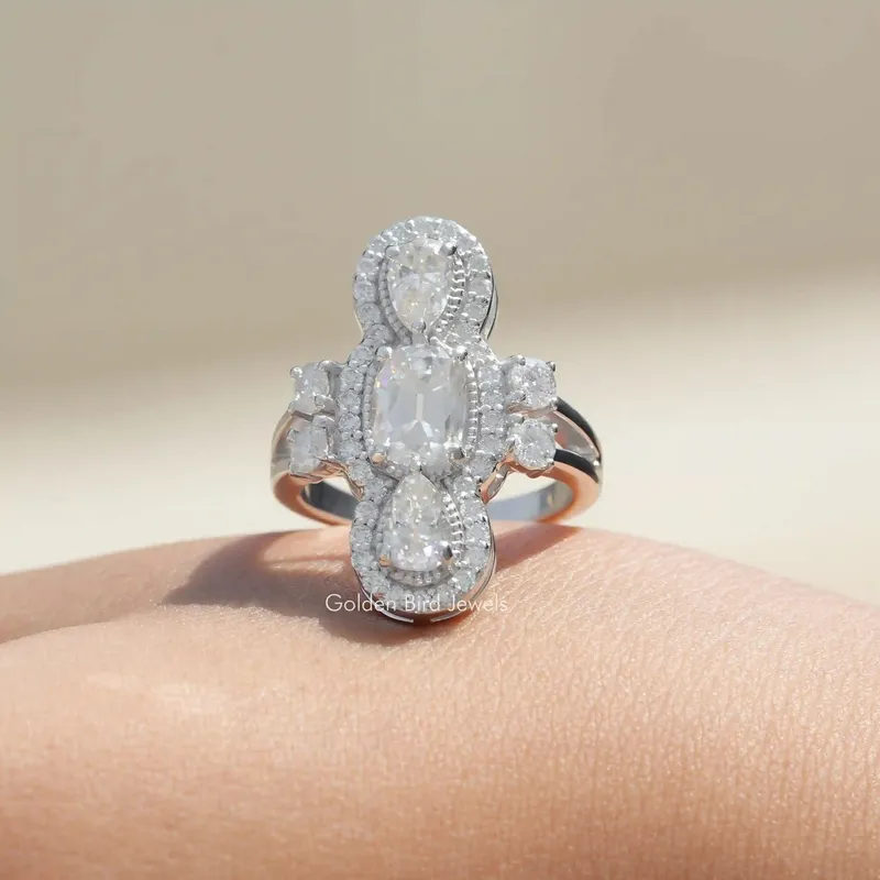 Old Mine Cushion Cut Moissanite Cocktail Ring vy 5
