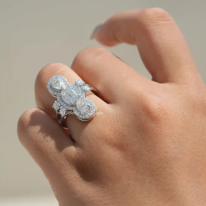 Old Mine Cushion Cut Moissanite Cocktail Ring vy 7