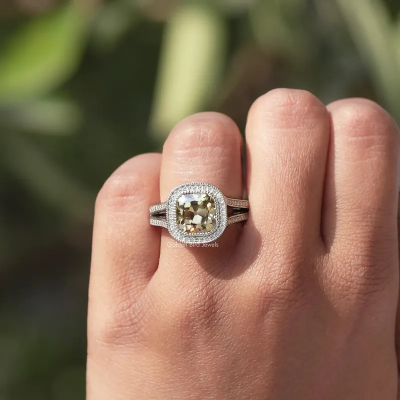 Old Mine Cushion Cut Moissanite Halo Ring view 5