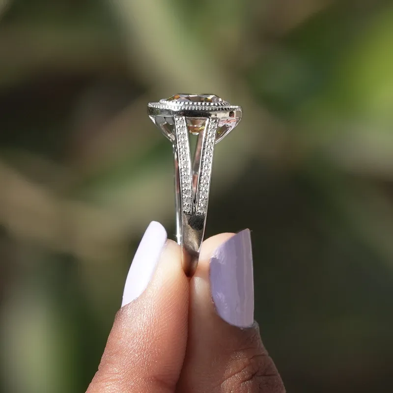 Old Mine Cushion Cut Moissanite Halo Ring view 3