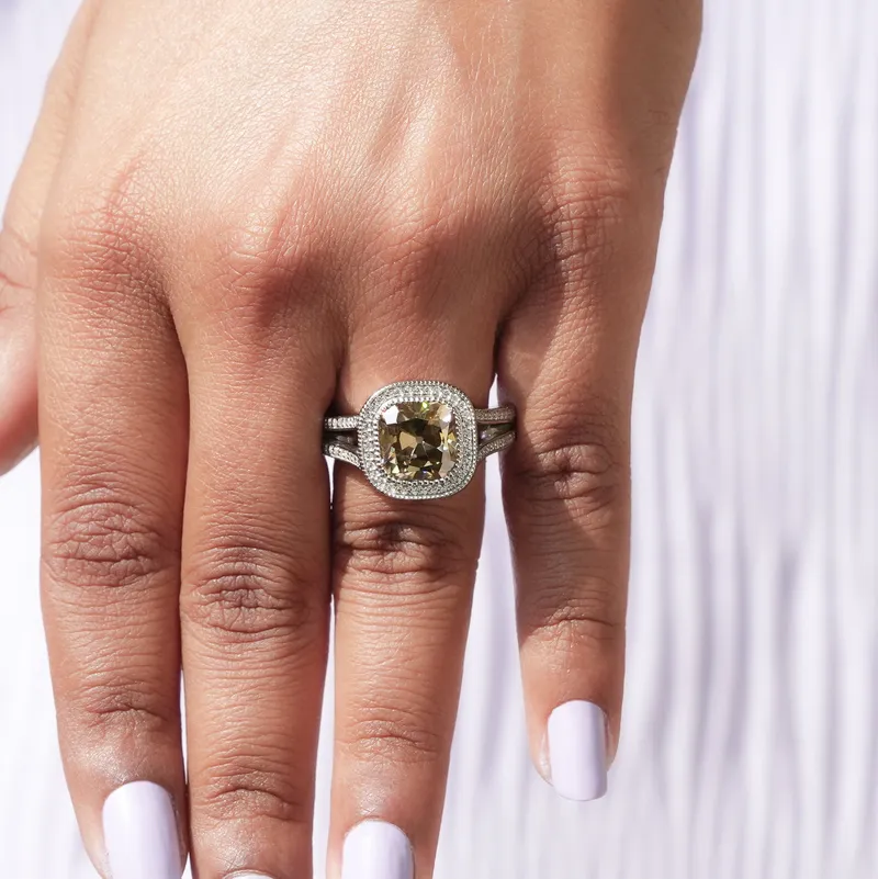 Old Mine Cushion Cut Moissanite Halo Ring view 8