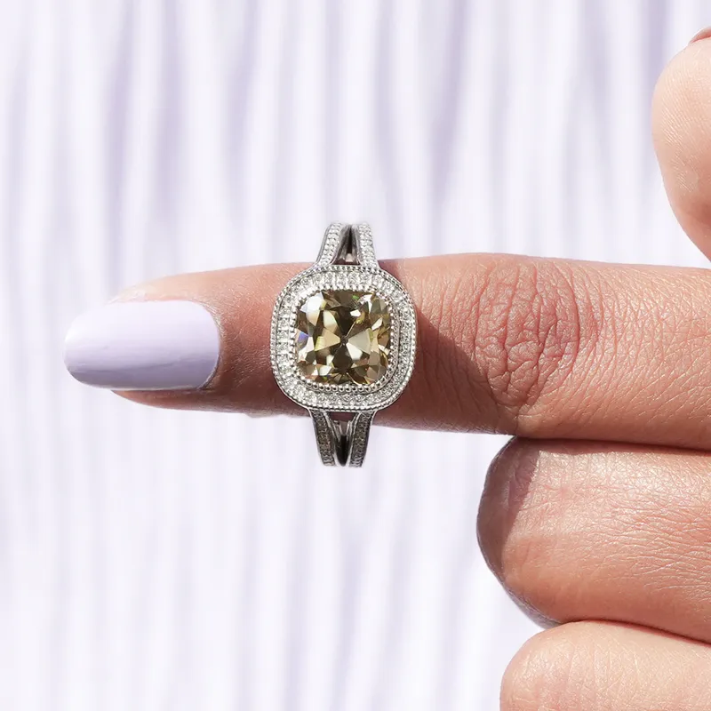 Old Mine Cushion Cut Moissanite Halo Ring view 4