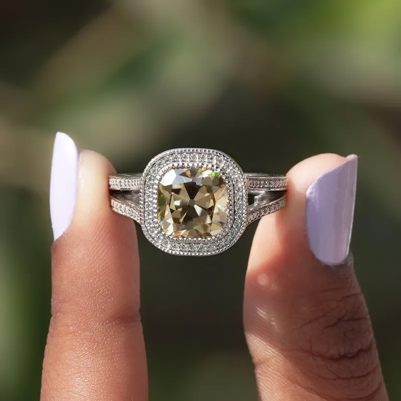 Old Mine Cushion Cut Moissanite Halo Ring engagement ring