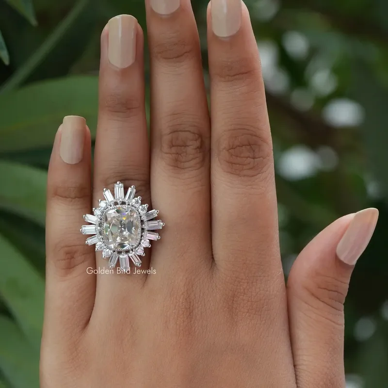Old Mine Cushion Cut Moissanite Halo Ring view 4