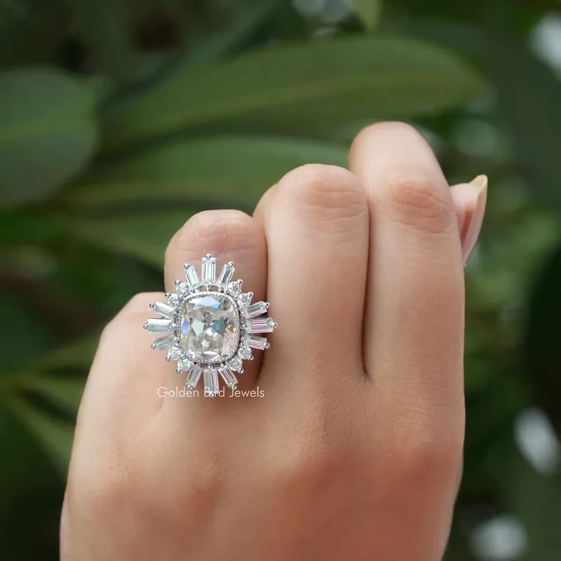 Old Mine Cushion Cut Moissanite Halo Ring view 2
