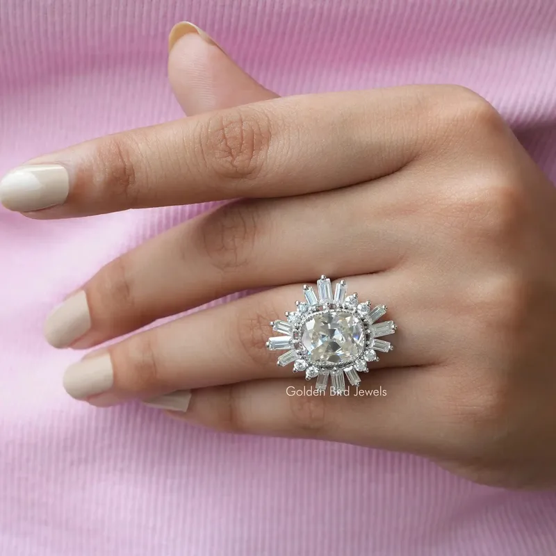 Old Mine Cushion Cut Moissanite Halo Ring view 3