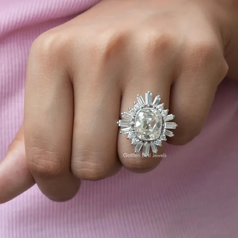 Old Mine Cushion Cut Moissanite Halo Ring view 5