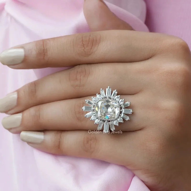 Old Mine Cushion Cut Moissanite Halo Ring view 6