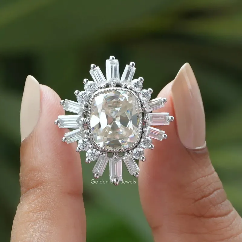 Old Mine Cushion Cut Moissanite Halo Ring engagement ring
