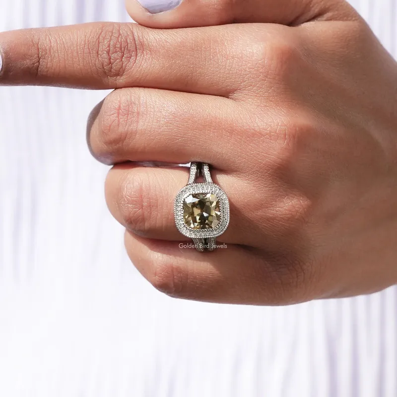 Old Mine Cushion Cut Moissanite Halo Ring view 6