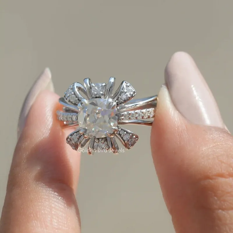 Old Mine Cushion Cut Moissanite Ring vy 3