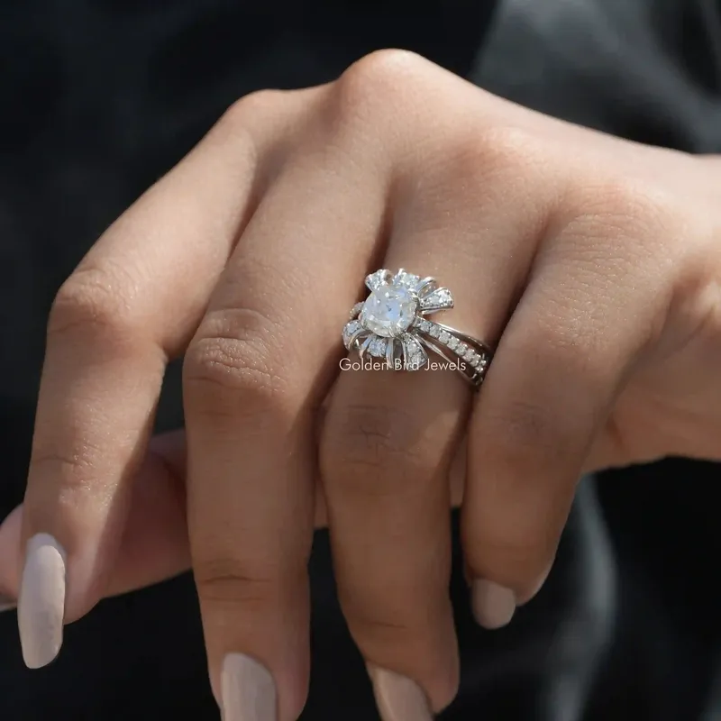 Old Mine Cushion Cut Moissanite Ring vy 5