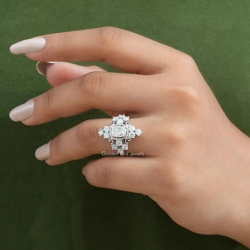 Old Mine Cushion Cut Moissanite Ring vy 3