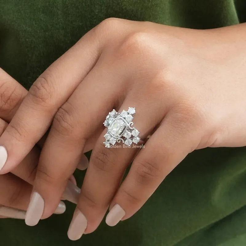 Old Mine Cushion Cut Moissanite Ring vy 5