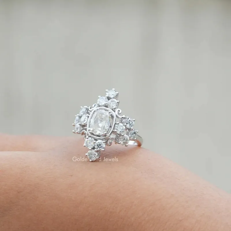 Old Mine Cushion Cut Moissanite Ring vy 8