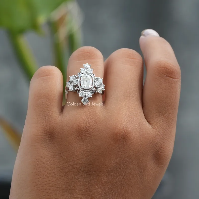 Old Mine Cushion Cut Moissanite Ring vy 4