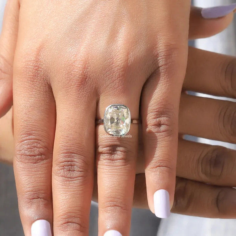 Old Mine Cushion Cut Moissanite Solitaire Ring vy 6